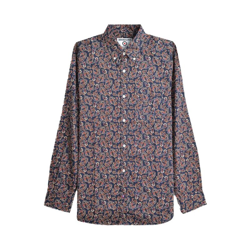 Lambretta Mens Paisley Long-Sleeved Shirt / Navy